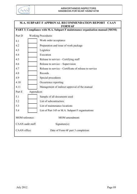 Airworthiness Inspector Handbook Part-II - Civil Aviation Authority of ...