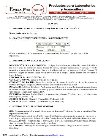 BENCENO 1. IDENTIFICACIÓN DEL PRODUCTO QUÍMICO Y DE ...