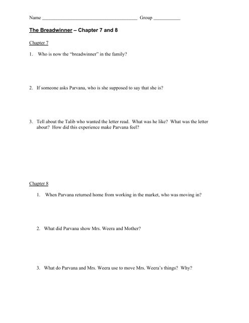 The Breadwinner Chapter 7 And 8