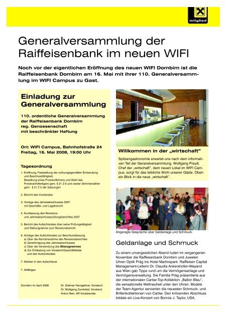 Mitgliederzeitung FrÃ¼hjahr 2008 - Raiffeisenbank Im Rheintal