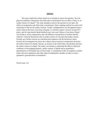 Abstract This essay studies the surface tension in an attempt to ...