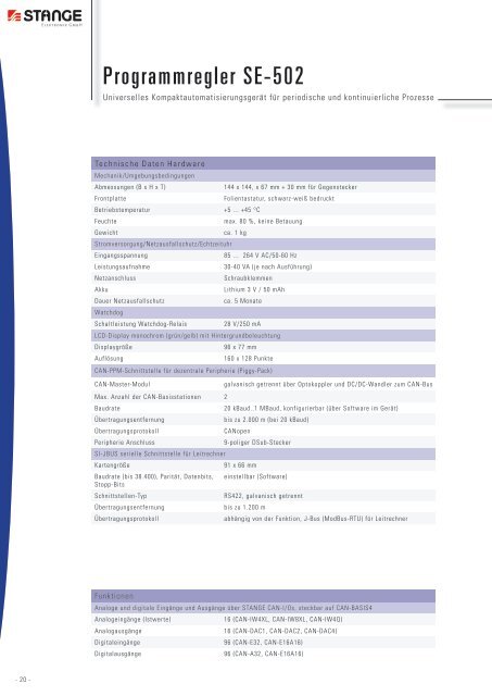 Programmregler SE-502 - Stange Elektronik GmbH