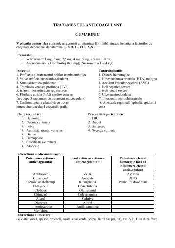 TRATAMENTUL ANTICOAGULANT CUMARINIC - Cardioportal