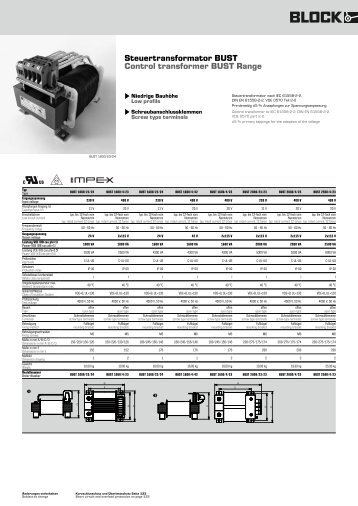 Steuertransformator BUST Control transformer BUST Range