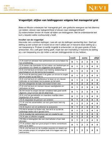 Vragenlijst: stijlen van leidinggeven volgens het managerial grid - Nevi