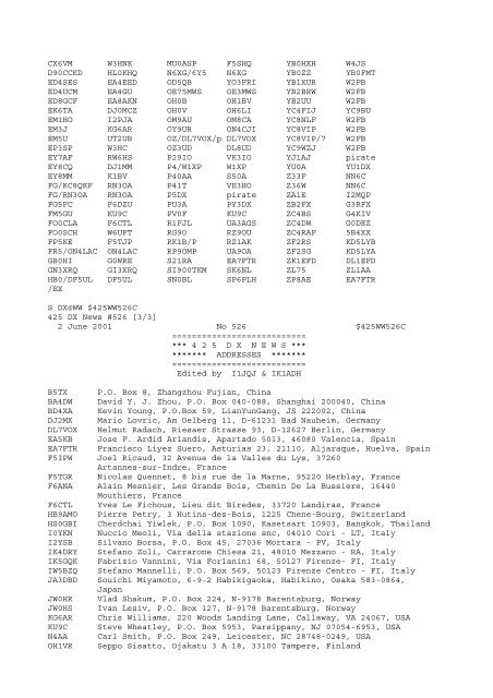 S DX@WW $425WW505A 425 DX News #505 [1/4] 6 January 2001 ...