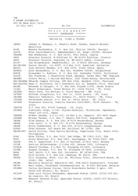 S DX@WW $425WW505A 425 DX News #505 [1/4] 6 January 2001 ...