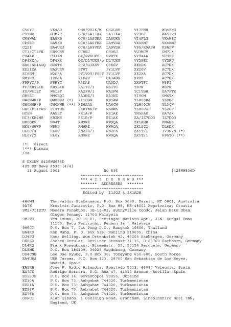 S DX@WW $425WW505A 425 DX News #505 [1/4] 6 January 2001 ...