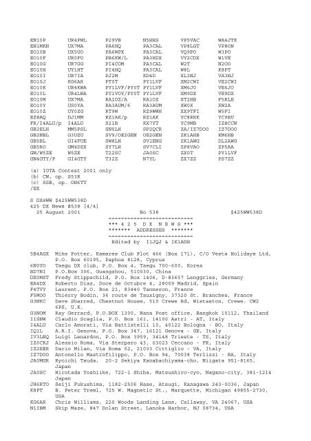 S DX@WW $425WW505A 425 DX News #505 [1/4] 6 January 2001 ...