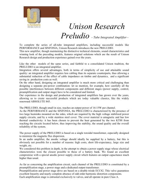 Unison Research Preludio White Paper - VMAX Services