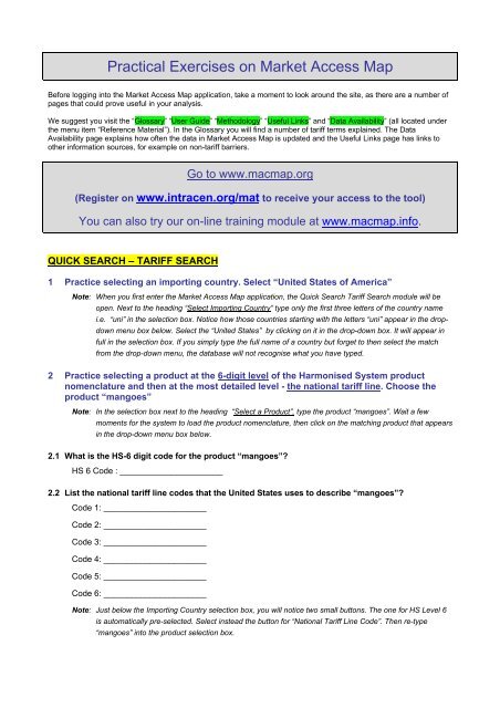 Practical Exercises On Market Access Map