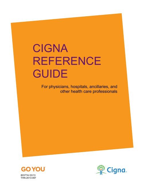 Cigna Reference Guide for physicians hospitals Center Care