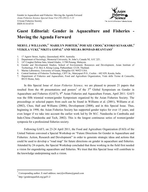 Moving the Agenda Forward - GENDER IN AQUACULTURE AND ...