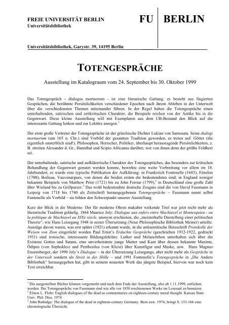 totengespräche - Universitätsbibliothek der Freien Universität Berlin ...