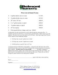 Price List & Rental Terms - Belmont Nursery