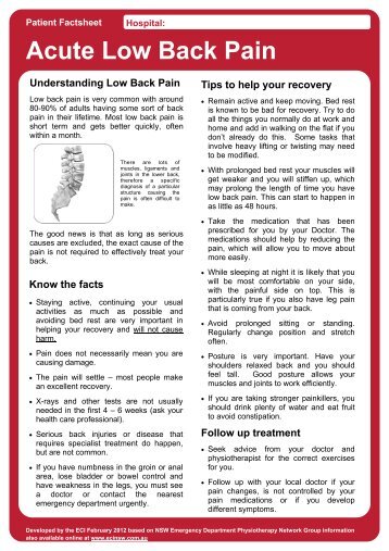 Patient Factsheet Acute Low Back Pain - Emergency Care Institute