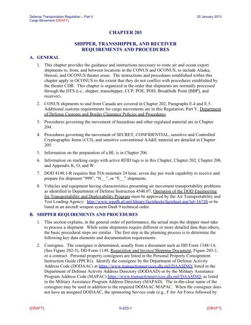 Shipper, Transshipper, and Receiver Requirements and Procedures ...