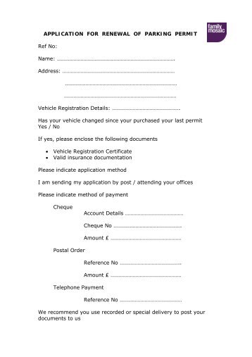 application form to renew your parking permit - Family Mosaic