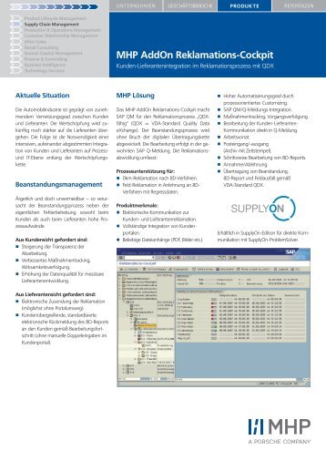 MHP AddOn Reklamations-Cockpit - Mieschke Hofmann und Partner