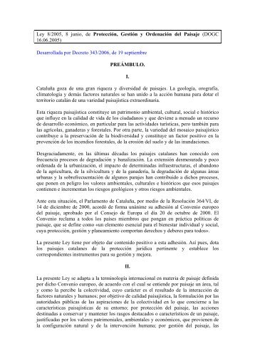 Ley 8/2005, 8 junio, de ProtecciÃ³n, GestiÃ³n y OrdenaciÃ³n del Paisaje