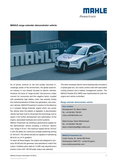 Compact Range Extender Vehicle Brochure - Mahle Powertrain Ltd