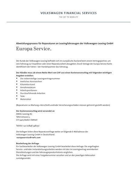 Europa Service. - Volkswagen Leasing