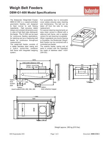 Model G1-600 Weighbelt Feeder - Sawyer/Hanson Innovations