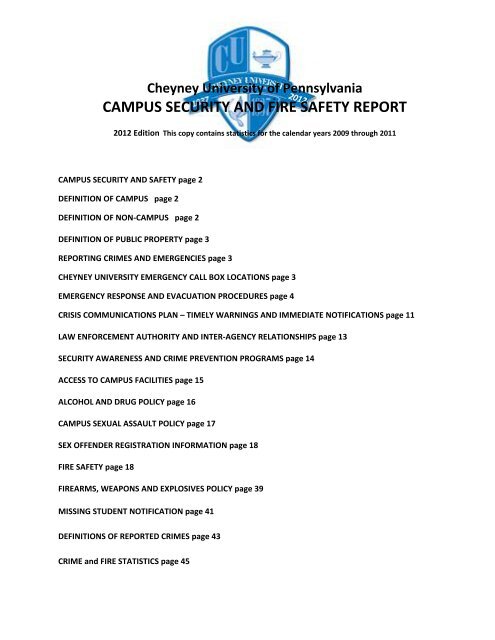 campus security and fire safety report - Cheyney University of ...