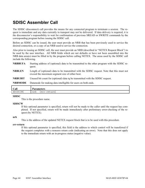 SDISC Assembler Call - NetEx