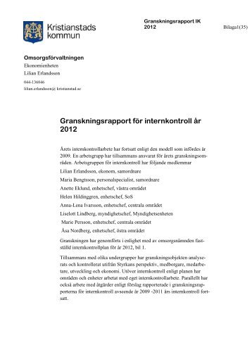 Granskningrapport intern kontroll 2012 - Kristianstad