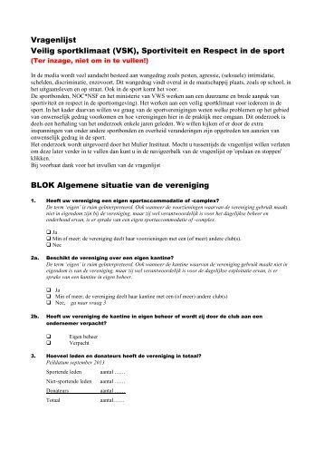 Vragenlijst Veilig sportklimaat (VSK), Sportiviteit en ... - Mulier Instituut