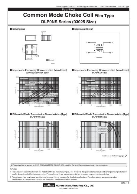 Common Mode Choke Coil Film Type DLP0NS Series - Murata