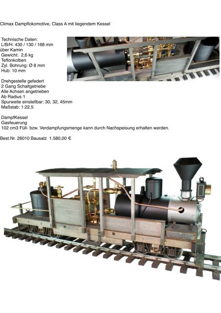 Climax Dampflokomotive, Class A mit liegendem ... - Grootspoor.com