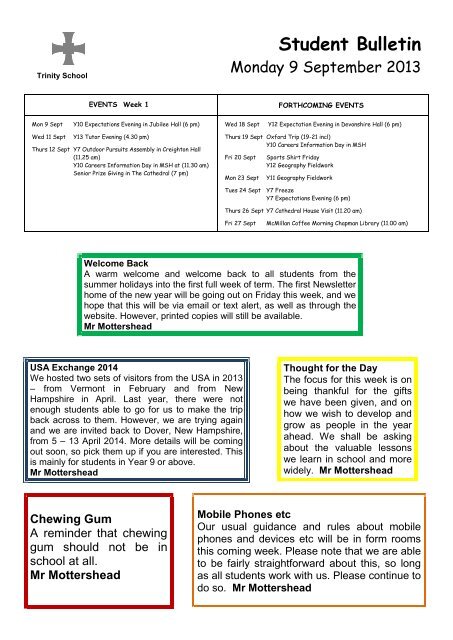 Student Bulletin - Trinity School