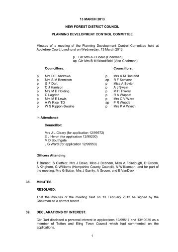 Planning Development Control Committee 13 - New Forest District ...