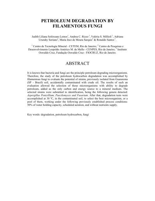 PETROLEUM DEGRADATION BY FILAMENTOUS FUNGI - IPEC