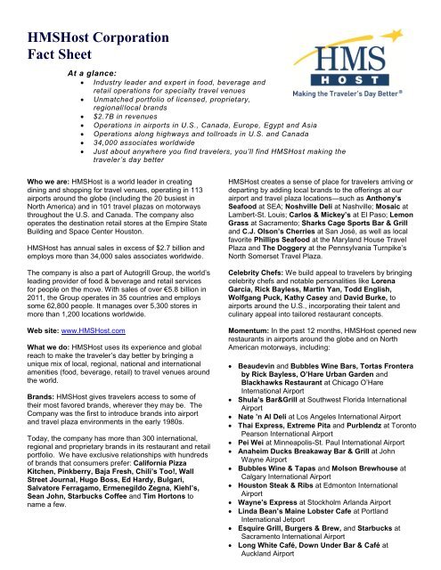 HMSHost Corporation Fact Sheet