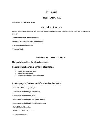 Syllabus of JBT - Singhania University