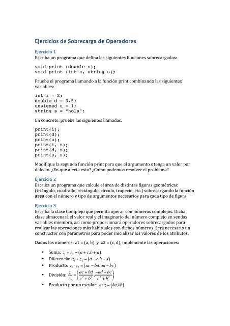 Sobrecarga de operadores  Resumo e Exercícios Resolvidos