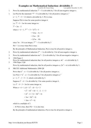 Examples on Mathematical Induction: divisibility 3