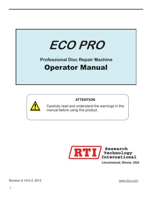 ECO Pro Operator's Manual - RTI