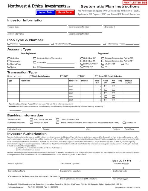 Systematic Plans Instructions - NEI Investments