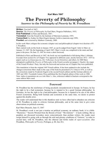 Poverty of Philosophy by Karl Marx 1847