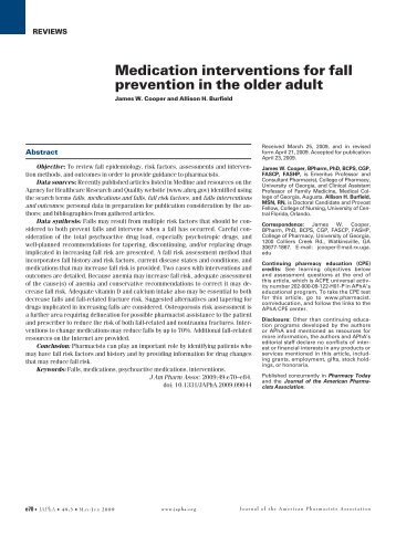 "Medication Interventions for Fall Prevention in the Older Adult." J