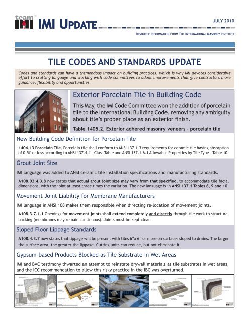 Tile Code Update - International Masonry Institute