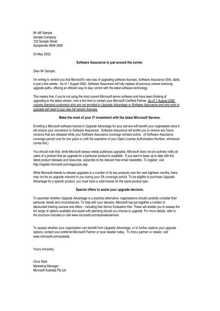 Software Assurance Letter - Microsoft