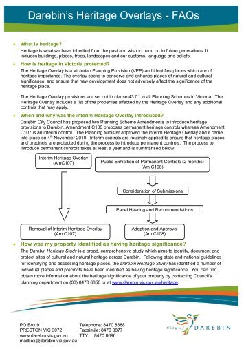 Darebin's Heritage Overlays - FAQs - City of Darebin