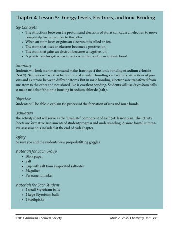 Chapter 4, Lesson 5: Energy Levels, Electrons, and Ionic Bonding