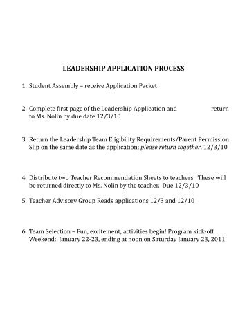 Gr. 7/8 Peer Leadership Program Application - Natick Public Schools
