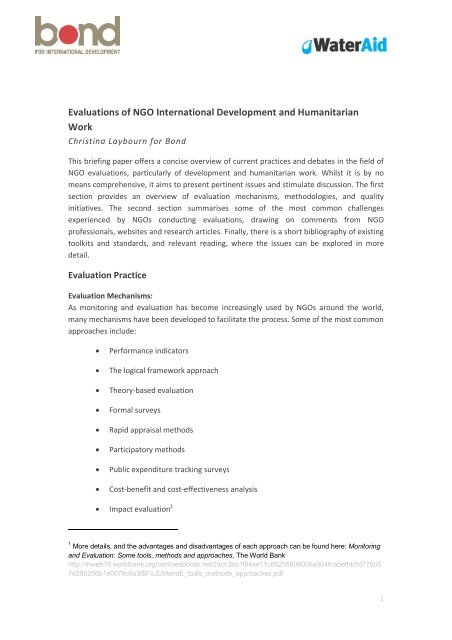 Evaluations of NGO International Development and ... - Bond